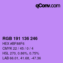 Color code: RGB 191 136 246 | qconv.com