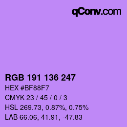Color code: RGB 191 136 247 | qconv.com