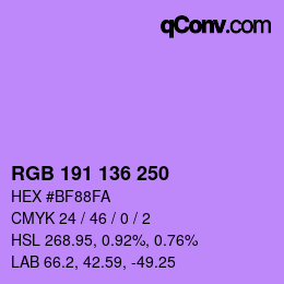 Color code: RGB 191 136 250 | qconv.com