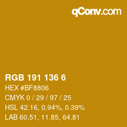 Color code: RGB 191 136 6 | qconv.com