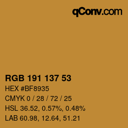 颜色代码: RGB 191 137 53 | qconv.com
