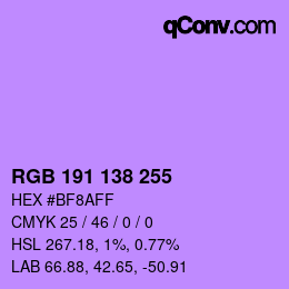 Color code: RGB 191 138 255 | qconv.com