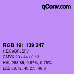 カラーコード: RGB 191 139 247 | qconv.com