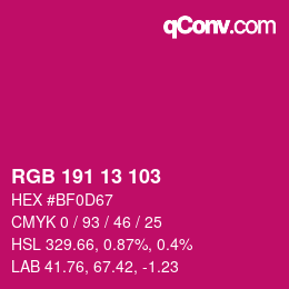 カラーコード: RGB 191 13 103 | qconv.com