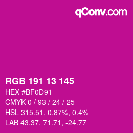 Color code: RGB 191 13 145 | qconv.com
