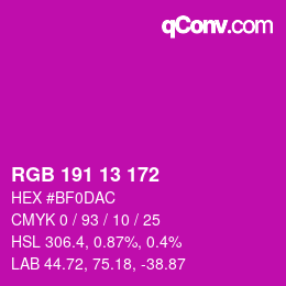 Color code: RGB 191 13 172 | qconv.com