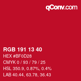 カラーコード: RGB 191 13 40 | qconv.com