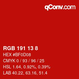 颜色代码: RGB 191 13 8 | qconv.com