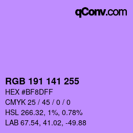 Color code: RGB 191 141 255 | qconv.com