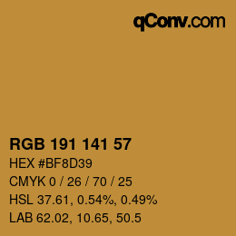 Color code: RGB 191 141 57 | qconv.com