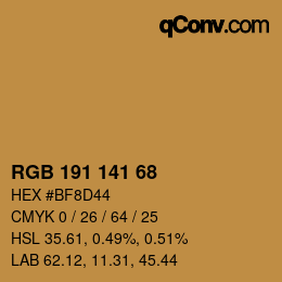 Color code: RGB 191 141 68 | qconv.com