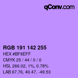 Color code: RGB 191 142 255 | qconv.com