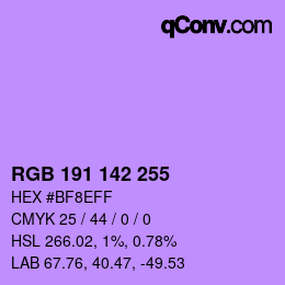 Color code: RGB 191 142 255 | qconv.com