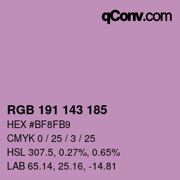 Color code: RGB 191 143 185 | qconv.com