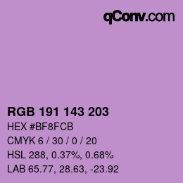 Color code: RGB 191 143 203 | qconv.com