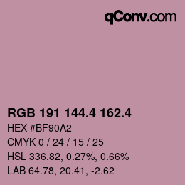 カラーコード: RGB 191 144.4 162.4 | qconv.com