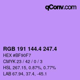 カラーコード: RGB 191 144.4 247.4 | qconv.com