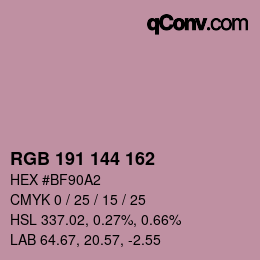 Color code: RGB 191 144 162 | qconv.com