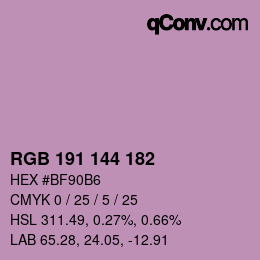 Color code: RGB 191 144 182 | qconv.com