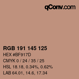 Color code: RGB 191 145 125 | qconv.com