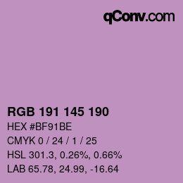 Color code: RGB 191 145 190 | qconv.com