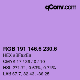 カラーコード: RGB 191 146.6 230.6 | qconv.com