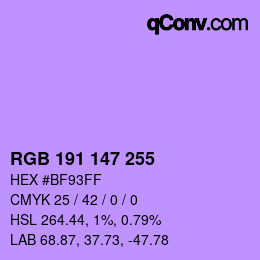 Color code: RGB 191 147 255 | qconv.com