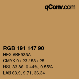 Color code: RGB 191 147 90 | qconv.com