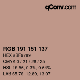 Color code: RGB 191 151 137 | qconv.com