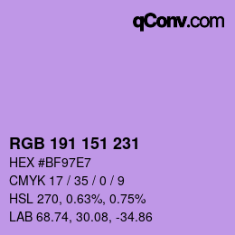 Color code: RGB 191 151 231 | qconv.com