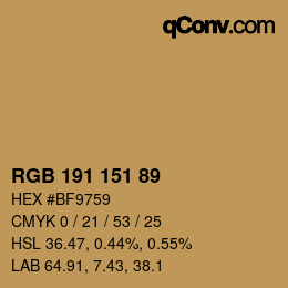 Color code: RGB 191 151 89 | qconv.com