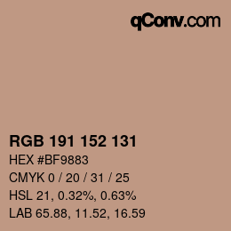 Color code: RGB 191 152 131 | qconv.com