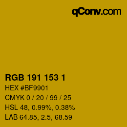 Color code: RGB 191 153 1 | qconv.com