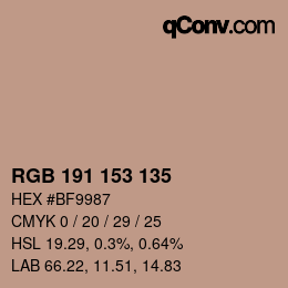 Color code: RGB 191 153 135 | qconv.com