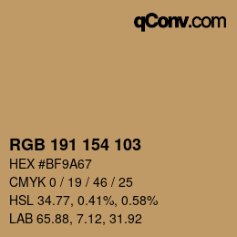 カラーコード: RGB 191 154 103 | qconv.com