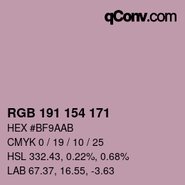 Code couleur: RGB 191 154 171 | qconv.com
