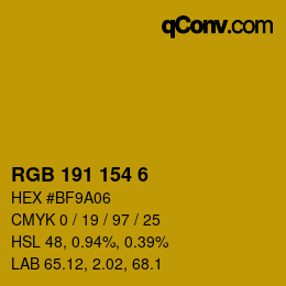 Color code: RGB 191 154 6 | qconv.com