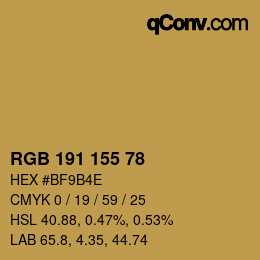 Color code: RGB 191 155 78 | qconv.com