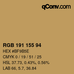 カラーコード: RGB 191 155 94 | qconv.com
