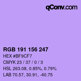 Color code: RGB 191 156 247 | qconv.com