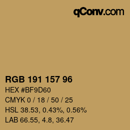 Color code: RGB 191 157 96 | qconv.com