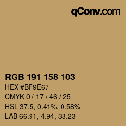 Color code: RGB 191 158 103 | qconv.com