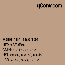 カラーコード: RGB 191 158 134 | qconv.com