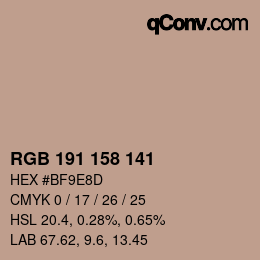 Color code: RGB 191 158 141 | qconv.com