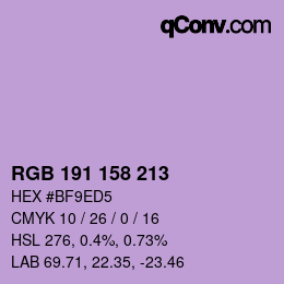 Color code: RGB 191 158 213 | qconv.com