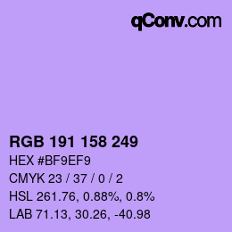 Color code: RGB 191 158 249 | qconv.com