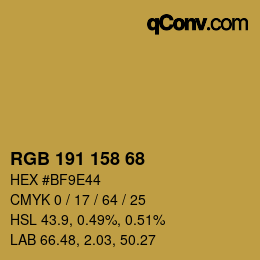 Color code: RGB 191 158 68 | qconv.com