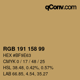 颜色代码: RGB 191 158 99 | qconv.com