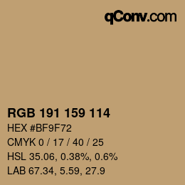 Color code: RGB 191 159 114 | qconv.com