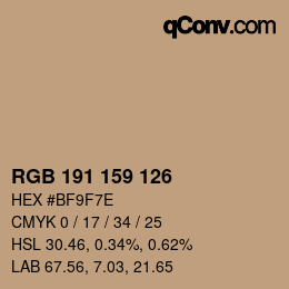 颜色代码: RGB 191 159 126 | qconv.com